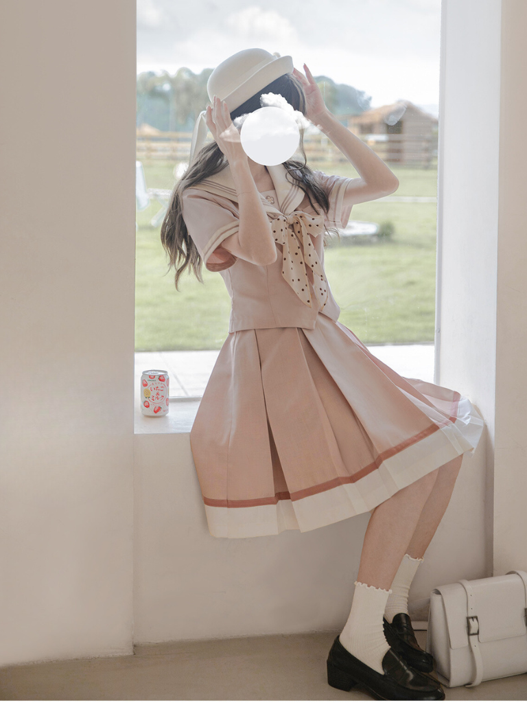 [pre-order] Retro Sweet Summer Sailor Top + Pleated Skirt + Dot Ribbon