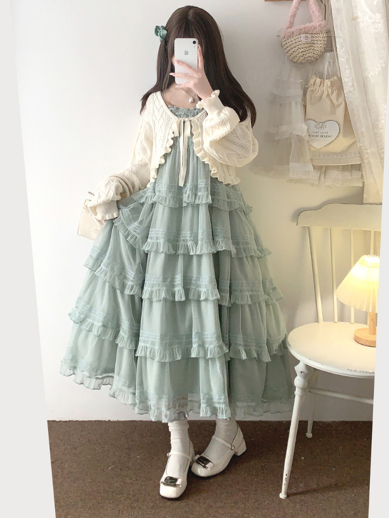 Lace Layered Tiered High Waist Dress