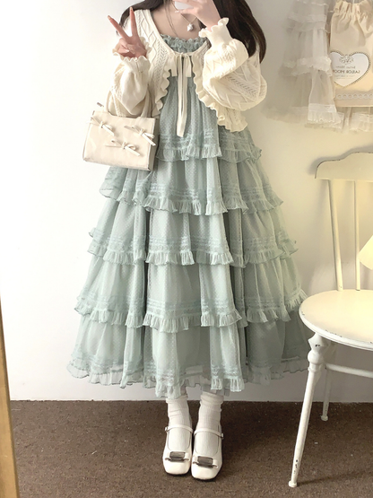 Lace Layered Tiered High Waist Dress