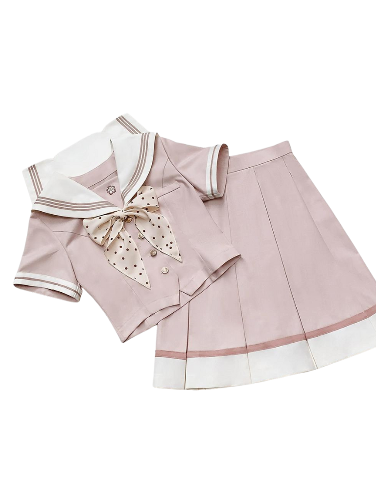 [pre-order] Retro Sweet Summer Sailor Top + Pleated Skirt + Dot Ribbon