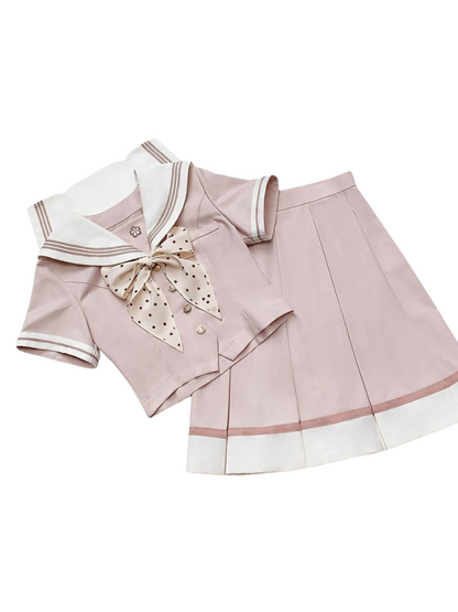 [pre-order] Retro Sweet Summer Sailor Top + Pleated Skirt + Dot Ribbon