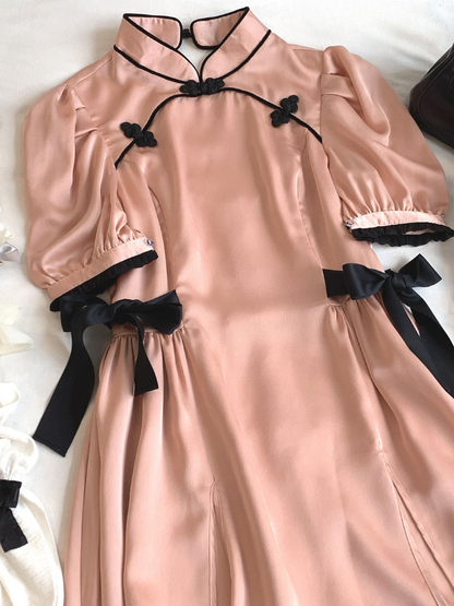 Chinese-style Detail Satin Dress