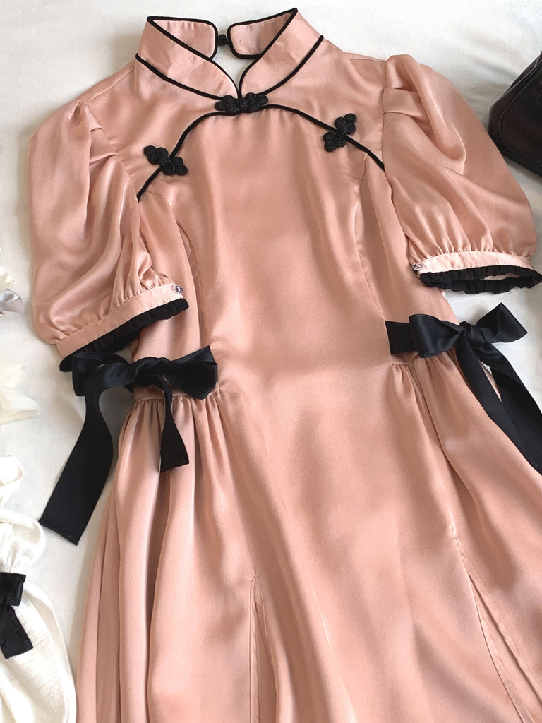 Chinese-style Detail Satin Dress