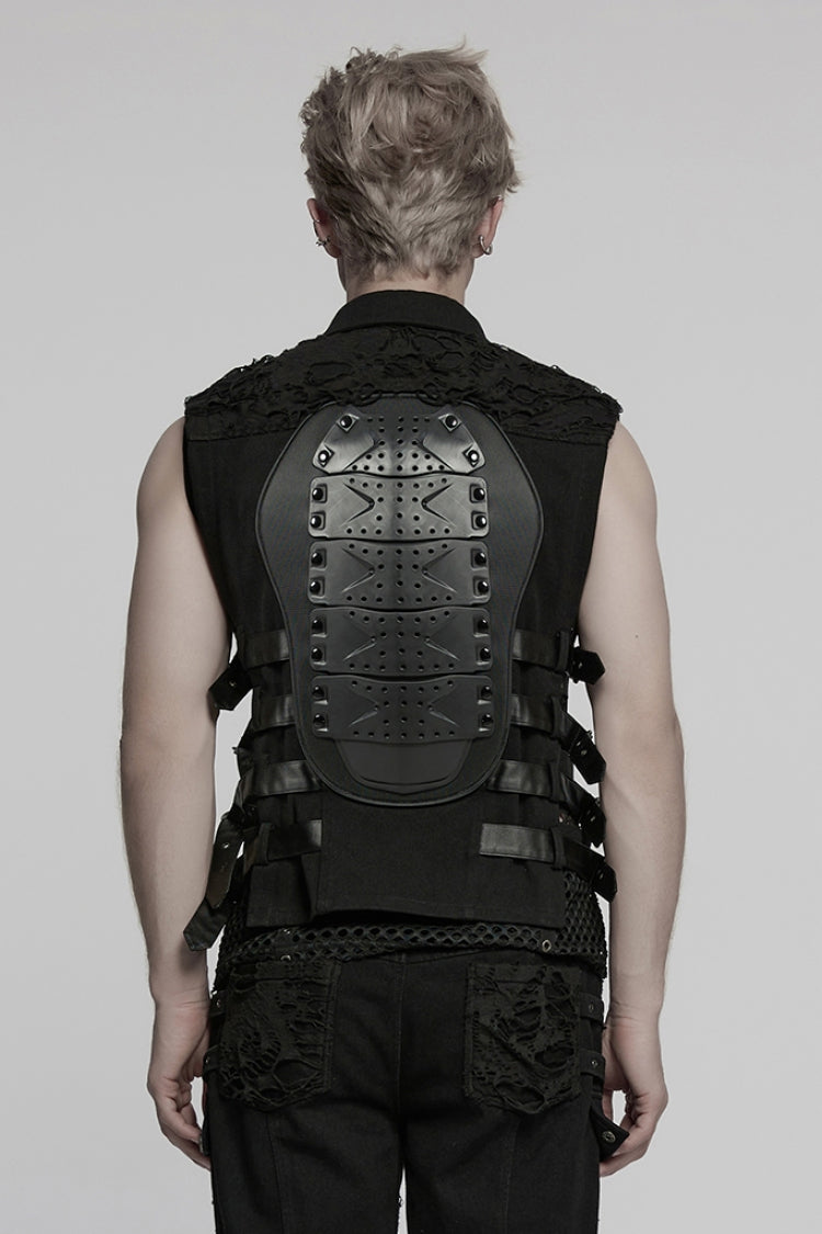 Black Stitching Mesh Rivet Buckle Punk Vest