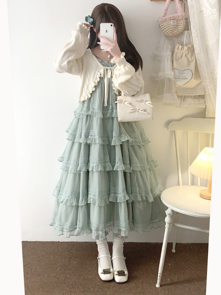 Lace Layered Tiered High Waist Dress