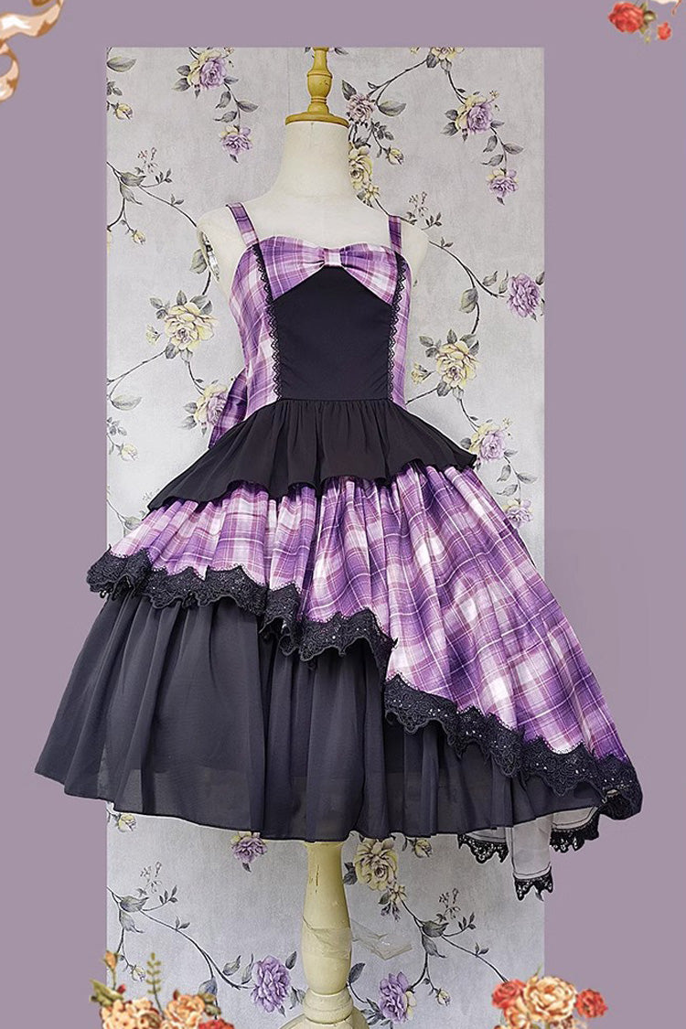 Multi-color Triple-layered Print Bowknot Lace Asymmetric Classic Lolita Dress 5 Colors