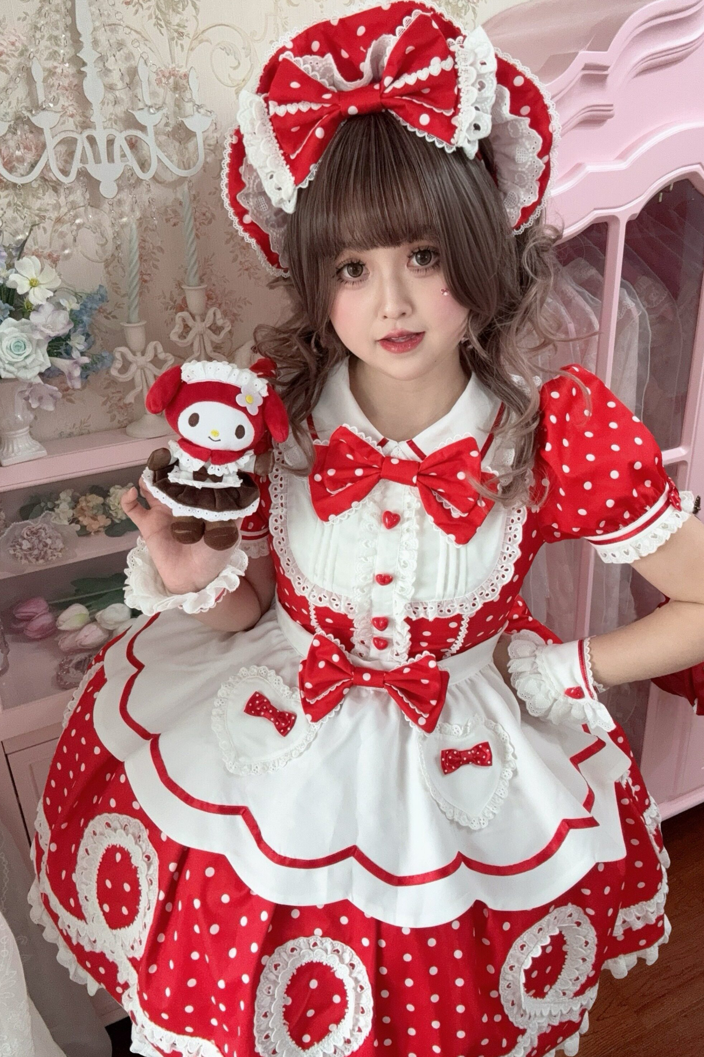 [pre-order] Retro Doll-like Lolita Dress + Hair Band + Clip + Bonnet + Hat