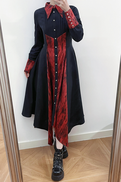 High Collar Blocking Asymmetrical Dress