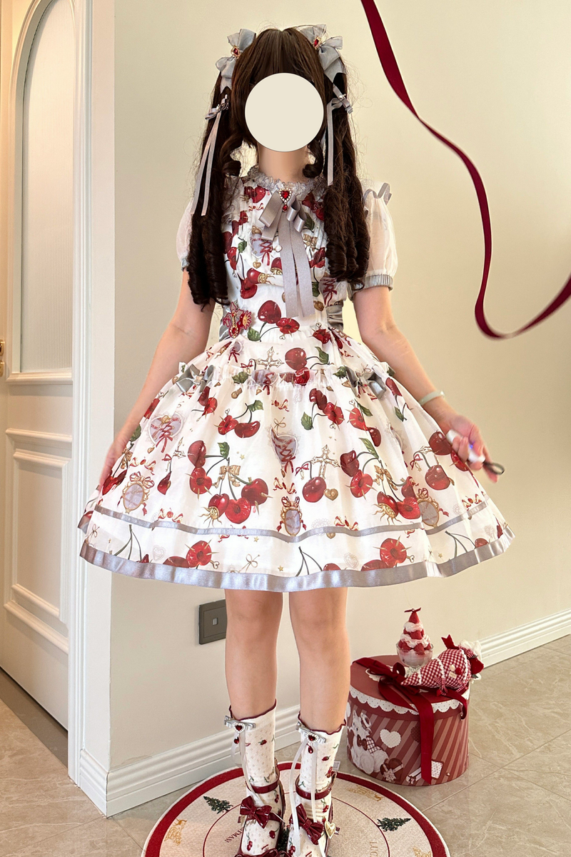 Retro Antique Cherry Sweet Lolita Dress + Jumper Skirt