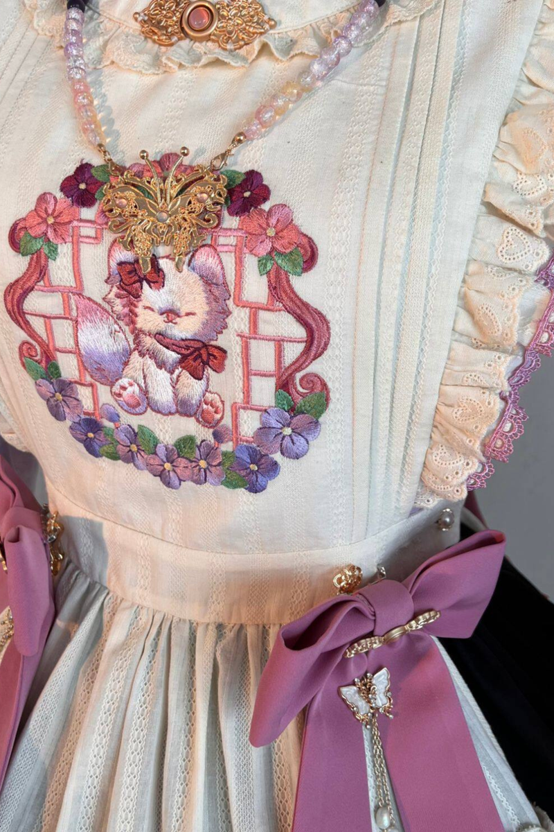 Chinese-style Lolita Top + Skirt + Apron + Headband + Bonnet
