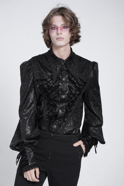 Black Long Puff Sleeves Jacquard Lace Gothic Blouse
