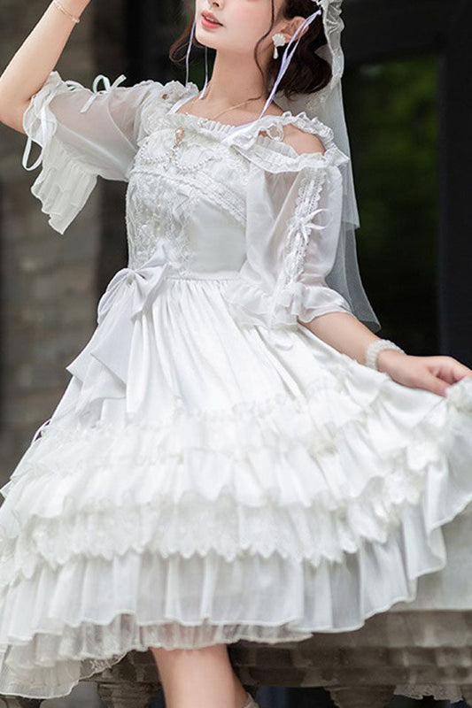 White Venus's Kiss Ruffled Multi-layer Hanayome Classic Lolita Dress