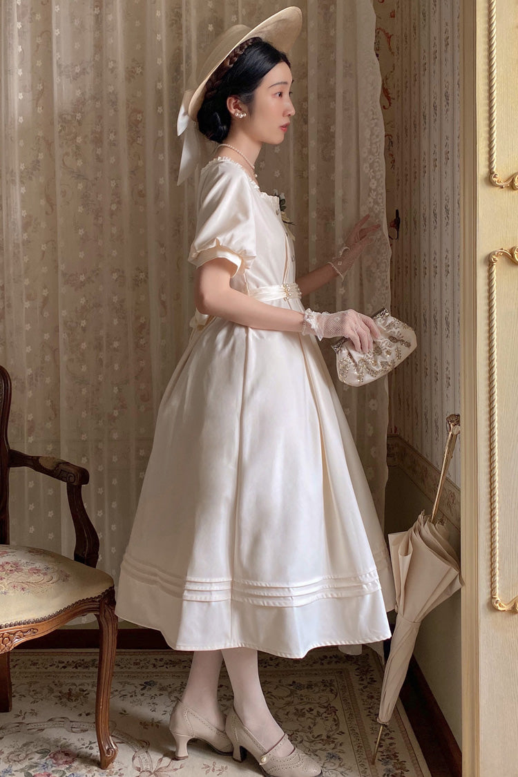 Apricot [random Thoughts] Square Collar Short Sleeves Ruffle Classic Lolita Dress