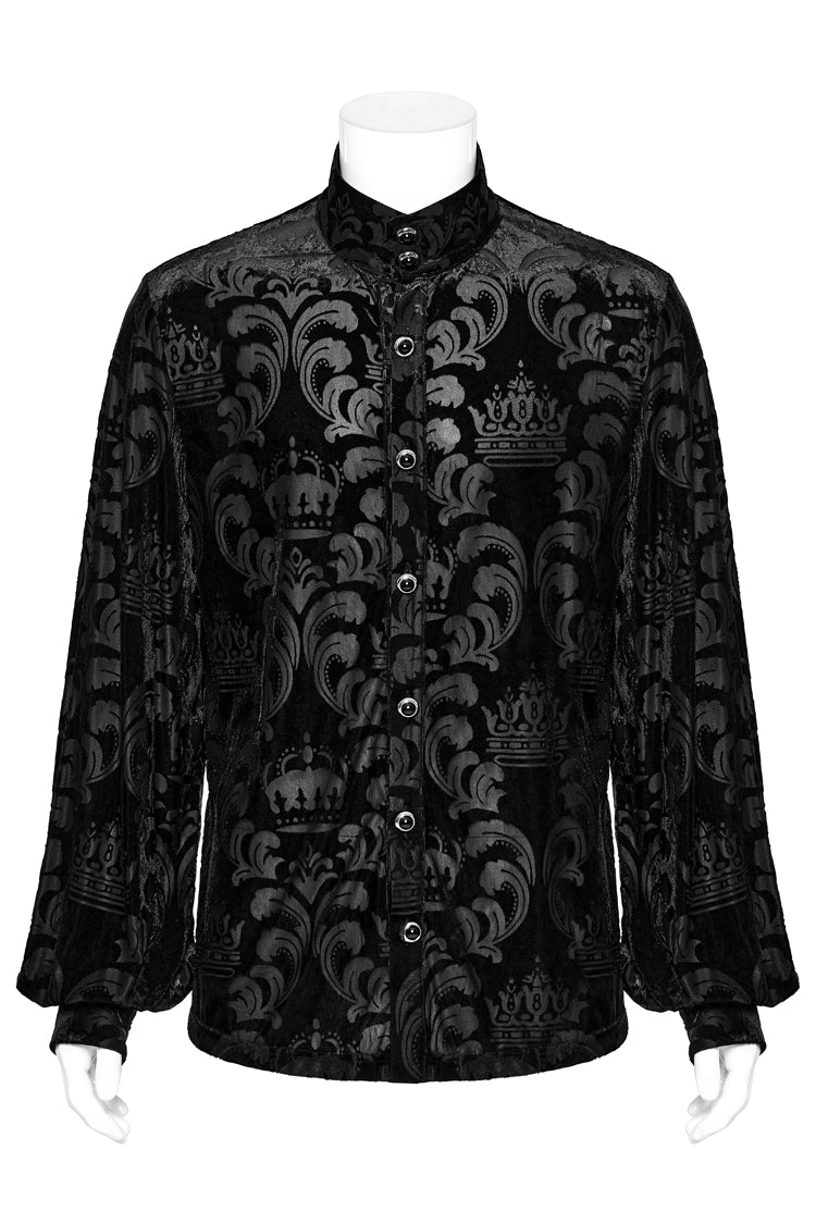 Black Stand Collar Puff Sleeves Jacquard Print Gothic Blouse