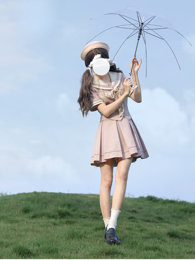 [pre-order] Retro Sweet Summer Sailor Top + Pleated Skirt + Dot Ribbon