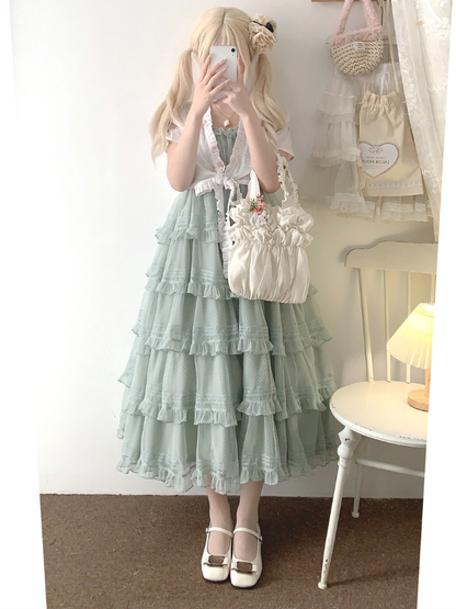 Lace Layered Tiered High Waist Dress