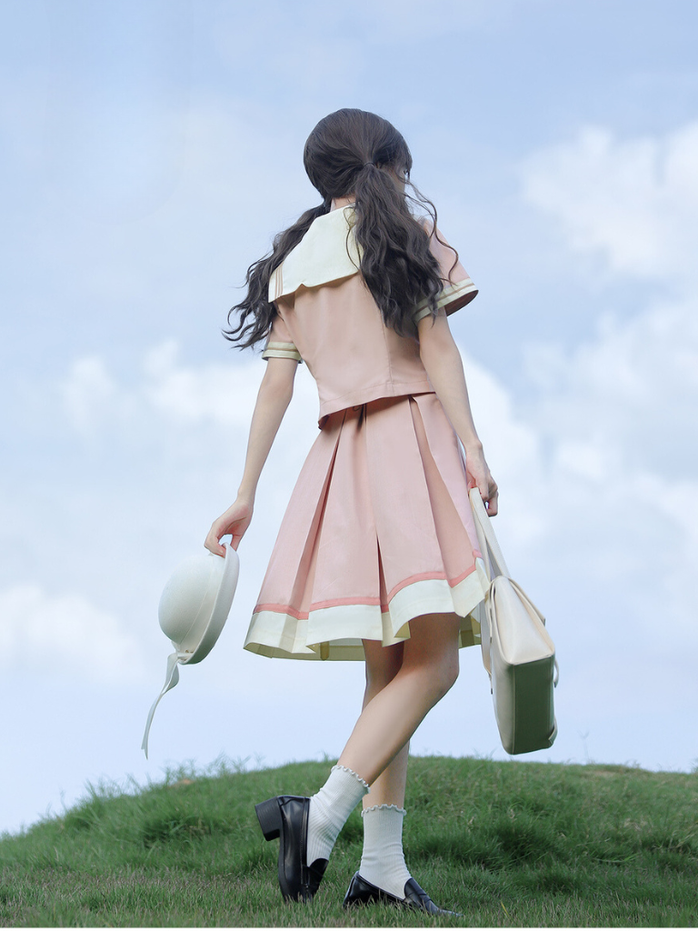 [pre-order] Retro Sweet Summer Sailor Top + Pleated Skirt + Dot Ribbon