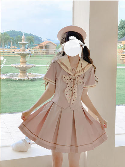 [pre-order] Retro Sweet Summer Sailor Top + Pleated Skirt + Dot Ribbon