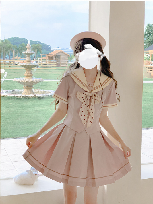 [pre-order] Retro Sweet Summer Sailor Top + Pleated Skirt + Dot Ribbon