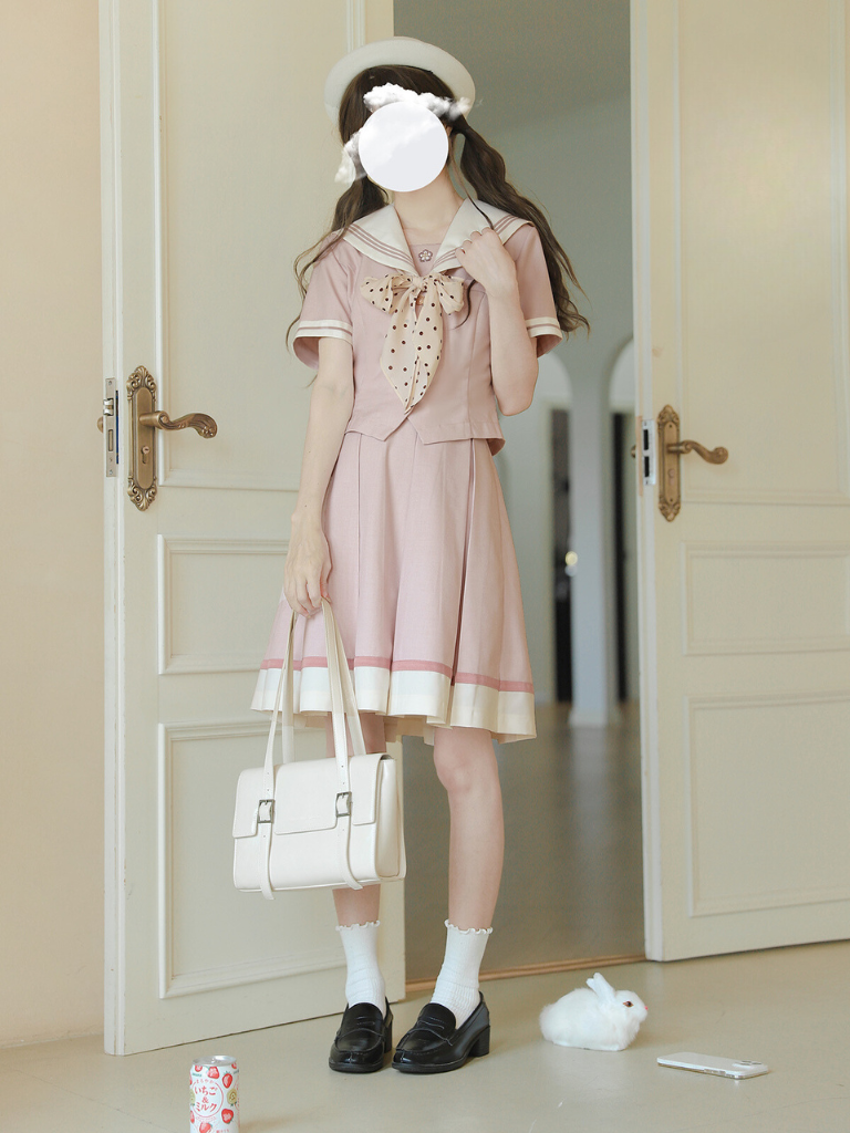 [pre-order] Retro Sweet Summer Sailor Top + Pleated Skirt + Dot Ribbon
