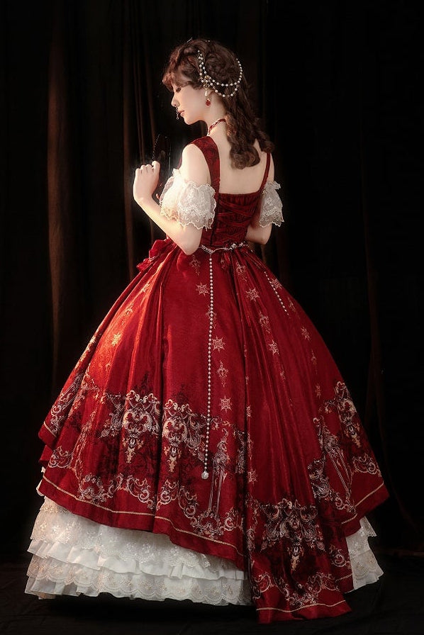 [pre-order Deadline: May 3] Red White Corset Lace Ribbon Lolita Jks Princess Dress + Complete Set