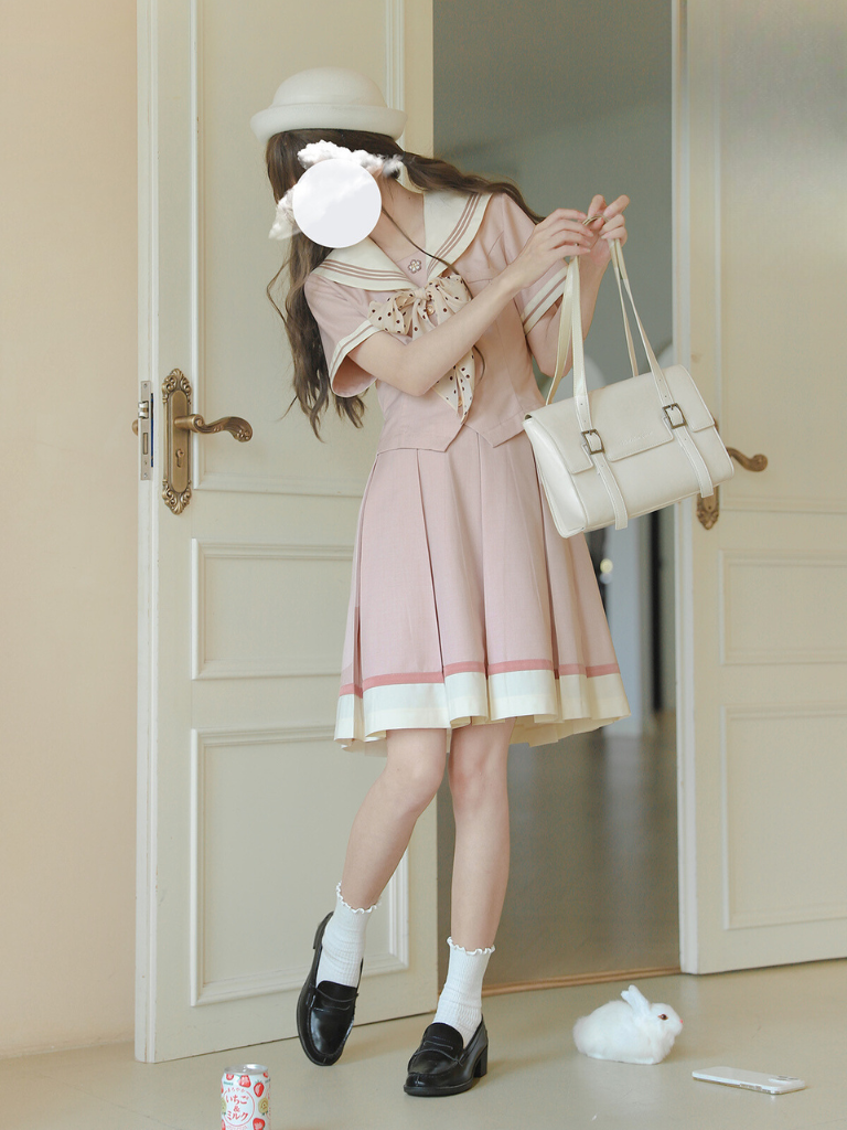 [pre-order] Retro Sweet Summer Sailor Top + Pleated Skirt + Dot Ribbon