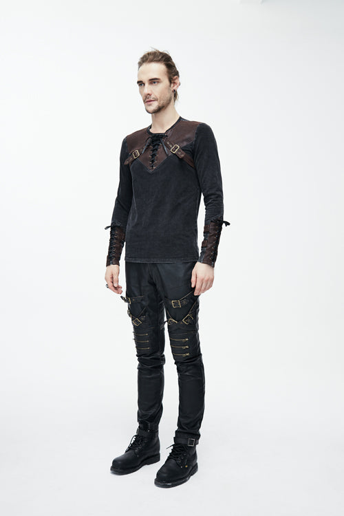 Brown Long Sleeves Designer Punk T-shirt