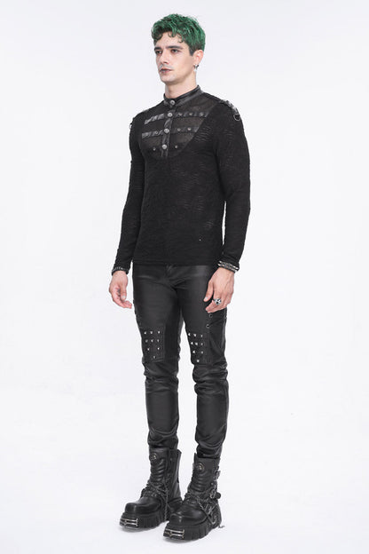 Black Stand Collar Mesh Splice Punk Shirt