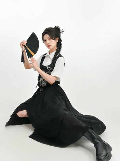 [pre-order] Retro Chinese-style Vest + Shirt + Asymmetric Skirt