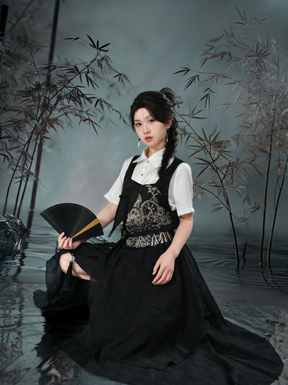 [pre-order] Retro Chinese-style Vest + Shirt + Asymmetric Skirt