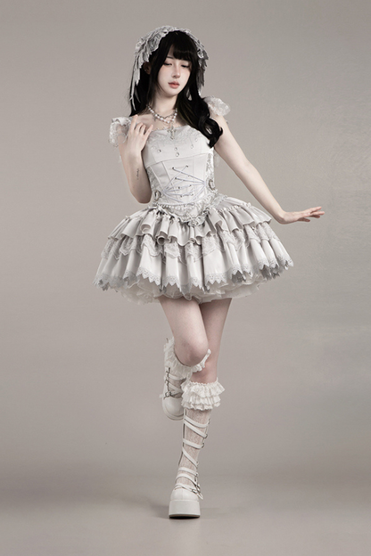 Gothic Lolita Skirt + Corset + Veil + Necklace + Waist Chain
