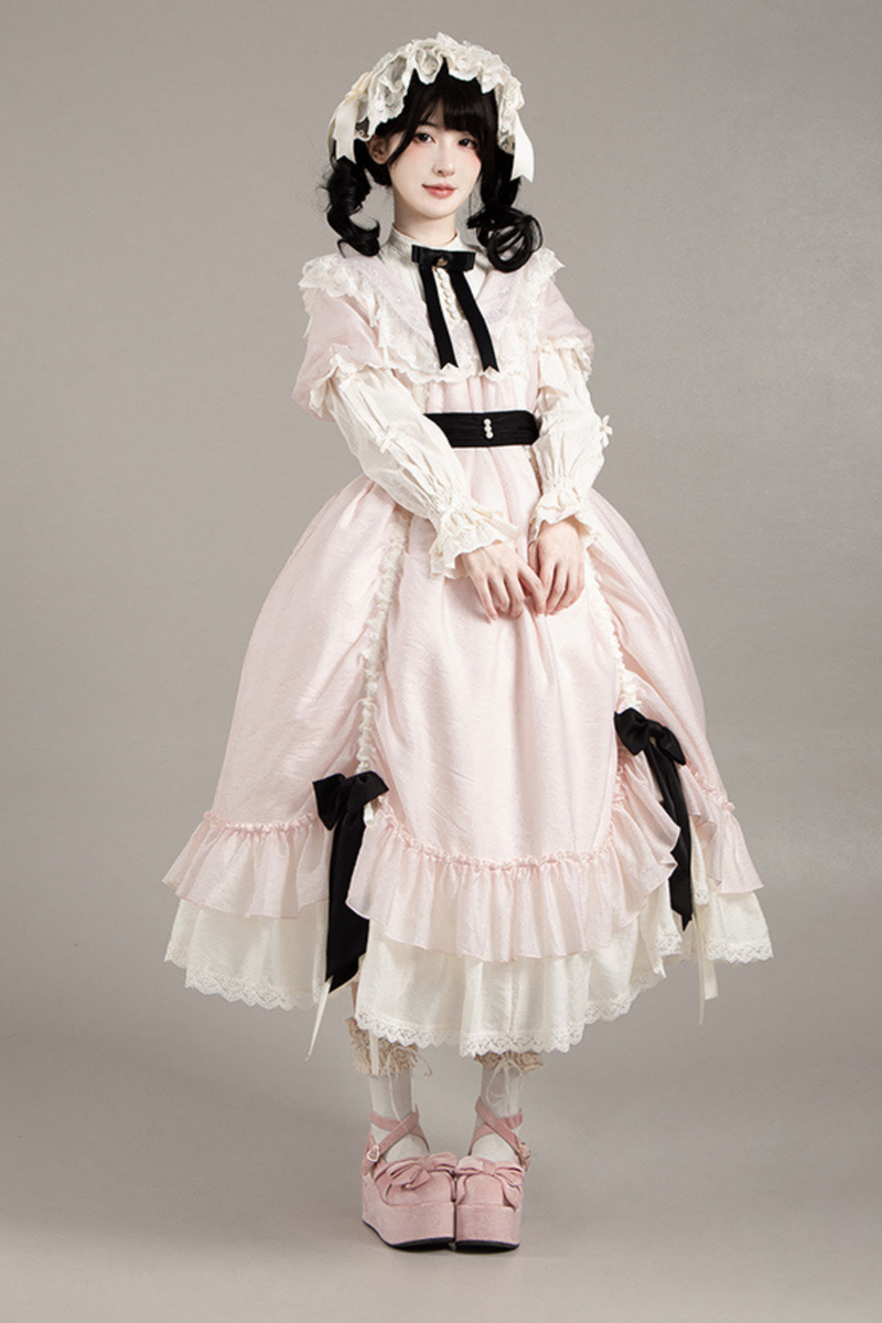 [pre-order] Rose Ruffle Lolita Dress + Dress + Belt + Brooch + Ribbon + Headband + Sleeve
