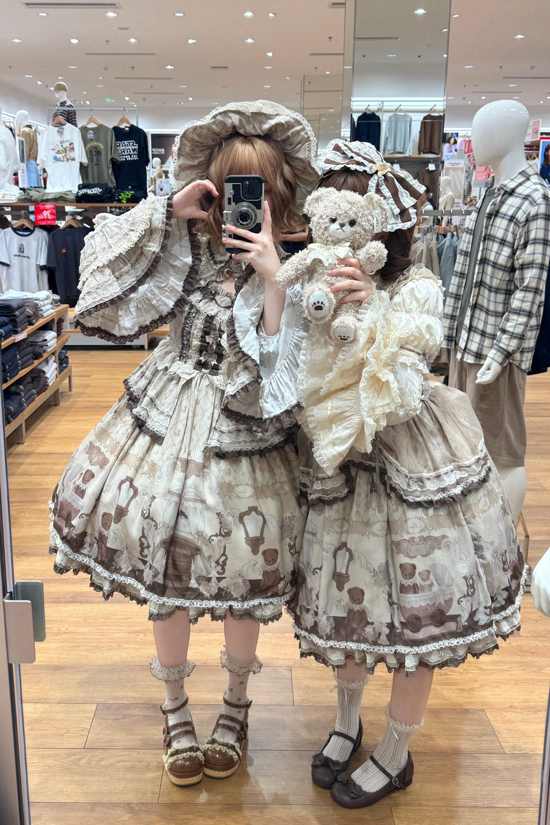 Briana Bear Print Dream Doll Lolita Dress + Jsk + Skirt + Shirt + Petticoat