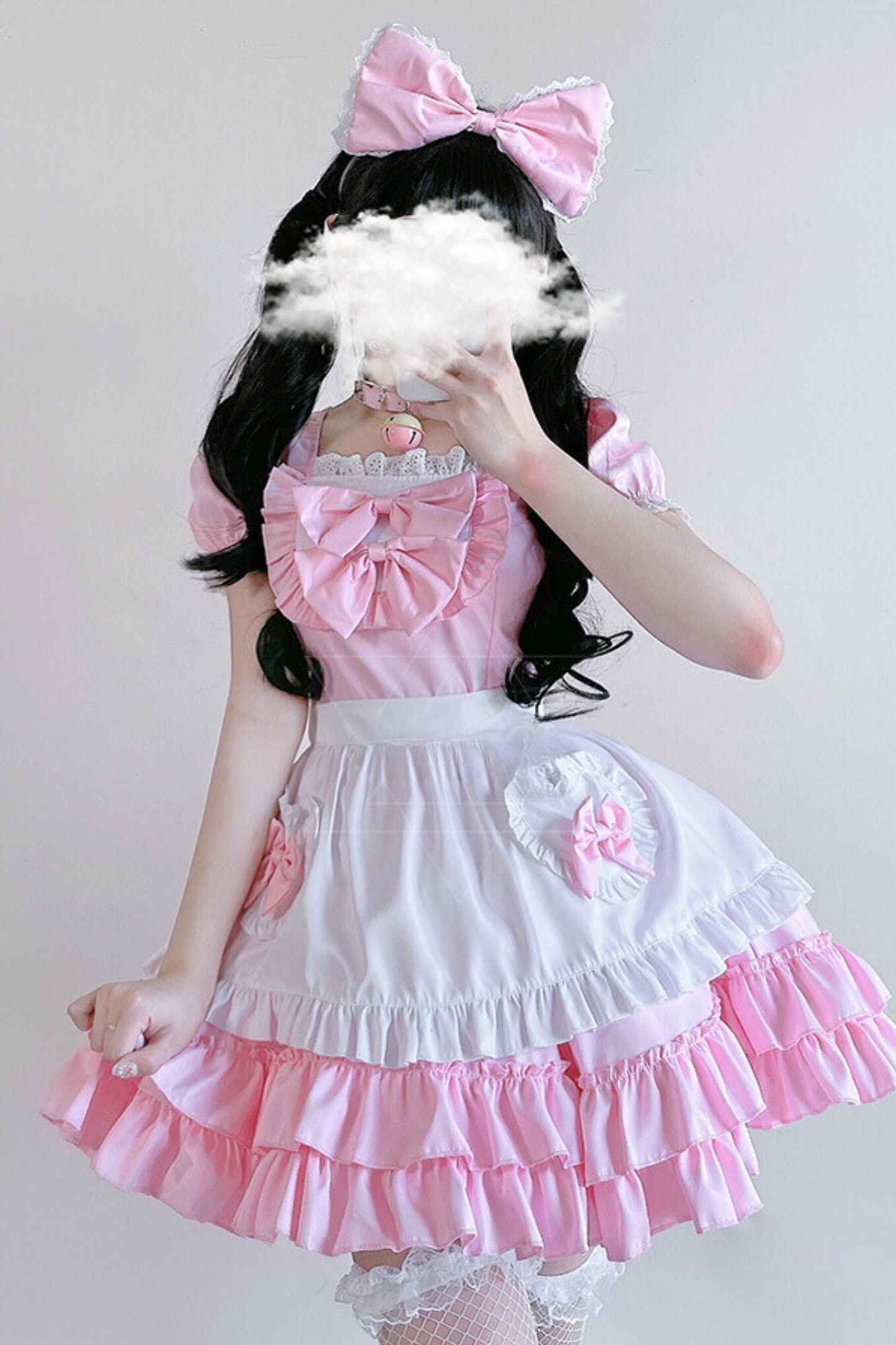 Double Ribbon Ruffle Lolita Maid Dress Set