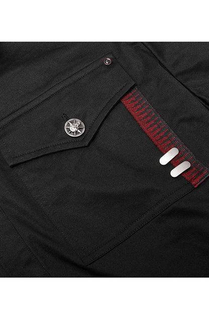 Black Punk Ribbon Decoration Front Metal Skull Button Spliced Shirt