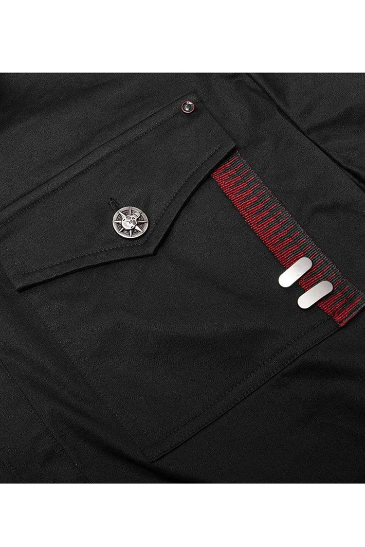 Black Punk Ribbon Decoration Front Metal Skull Button Spliced Shirt