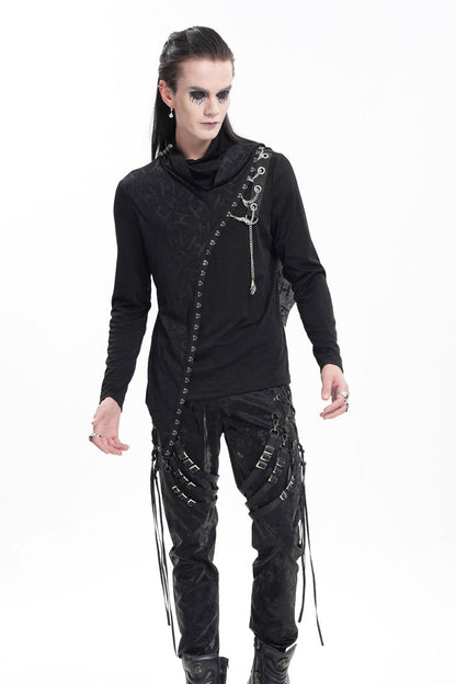 Black Chain Long Sleeves Print Stitching Asymmetric Gothic Sweatershirt