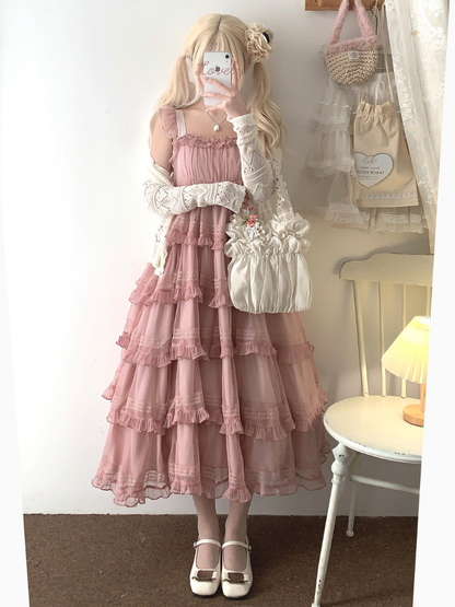 Lace Layered Tiered High Waist Dress