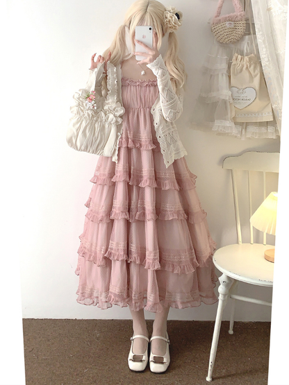 Lace Layered Tiered High Waist Dress