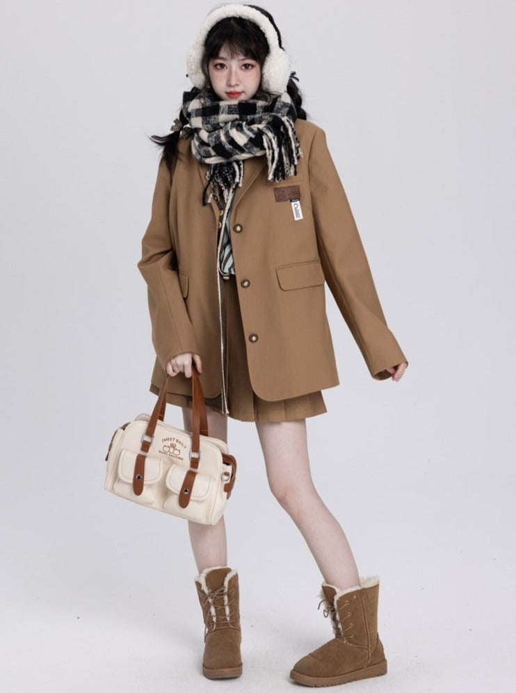 Over College Style Jacket + Pleated Skirt