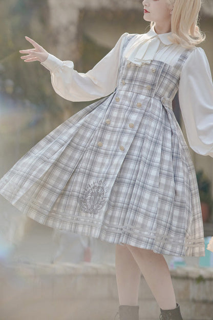 Grey Royal Detective Stripe Print Long Sleeves Classic Lolita Op Dress