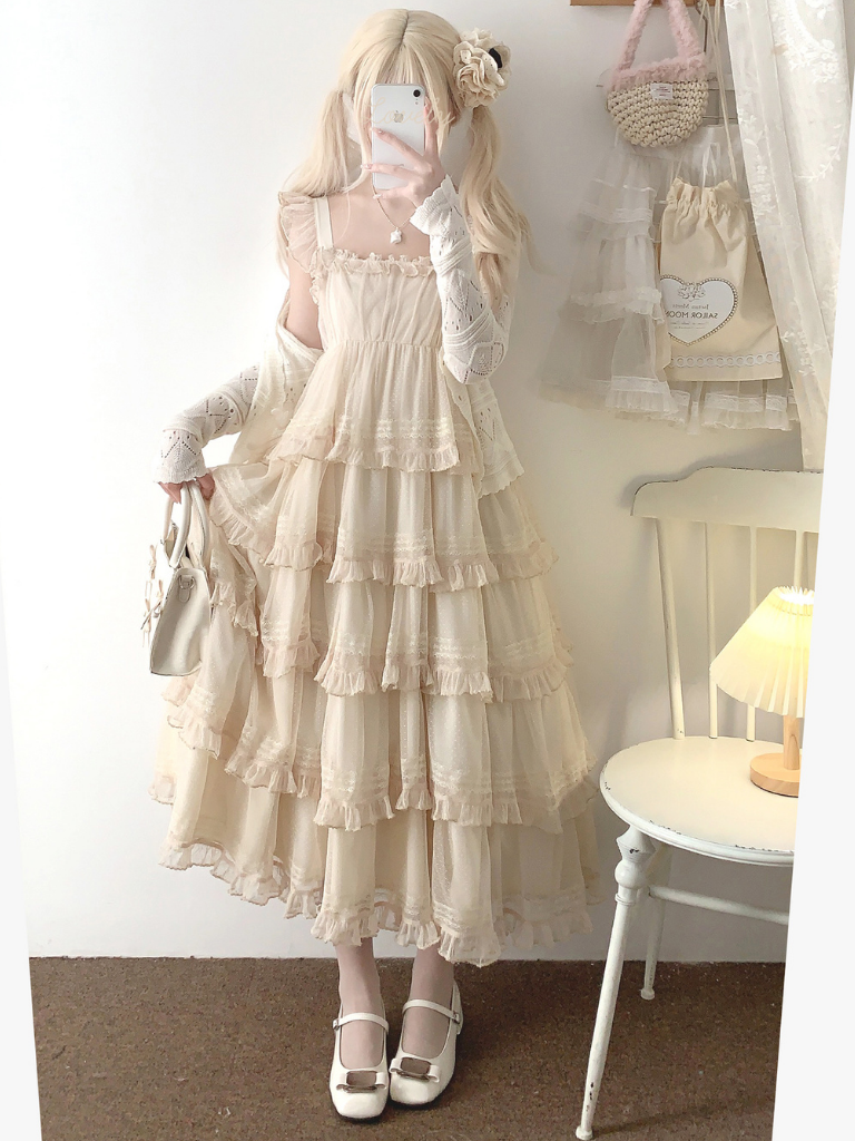 Lace Layered Tiered High Waist Dress