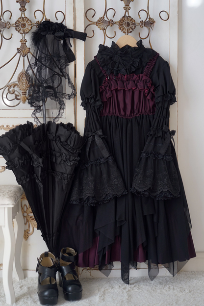 Flower Banquet Princess Sleeve Shirt + Ruffle Lolita Dress