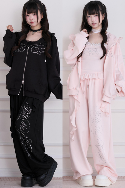 Lace Subculture Hooded Sweatshirt + Camisole + Shorts + Long Pants
