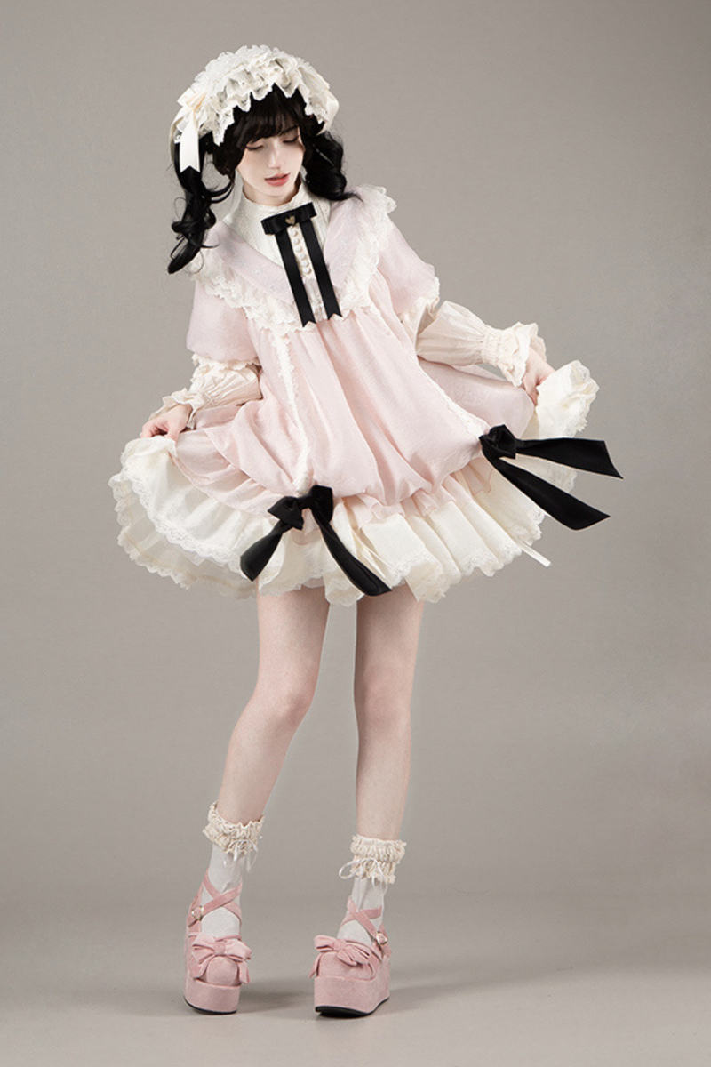 [pre-order] Rose Ruffle Lolita Dress + Dress + Belt + Brooch + Ribbon + Headband + Sleeve