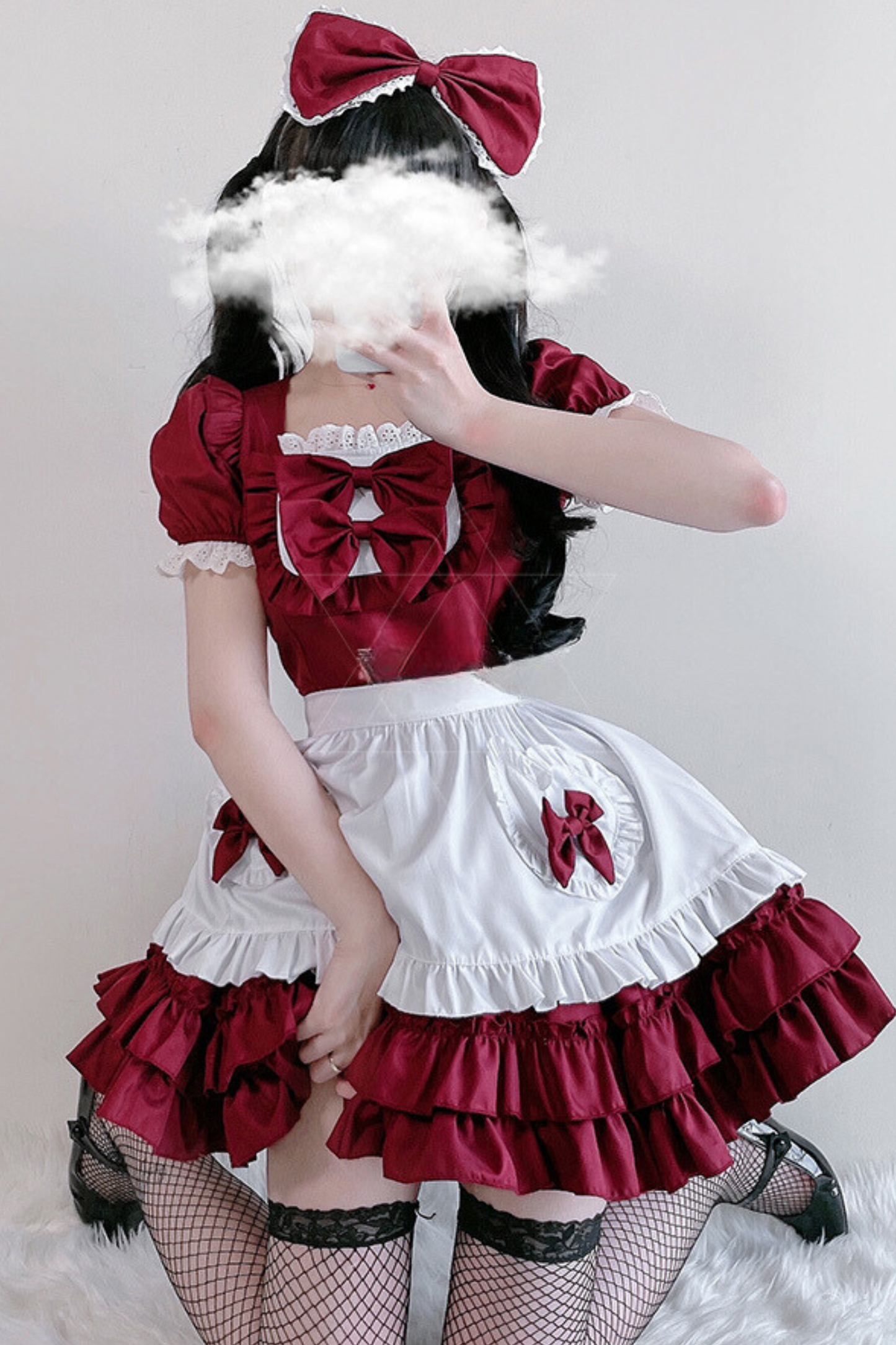 Double Ribbon Ruffle Lolita Maid Dress Set