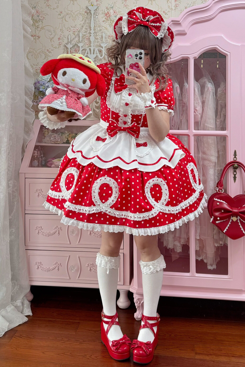 [pre-order] Retro Doll-like Lolita Dress + Hair Band + Clip + Bonnet + Hat