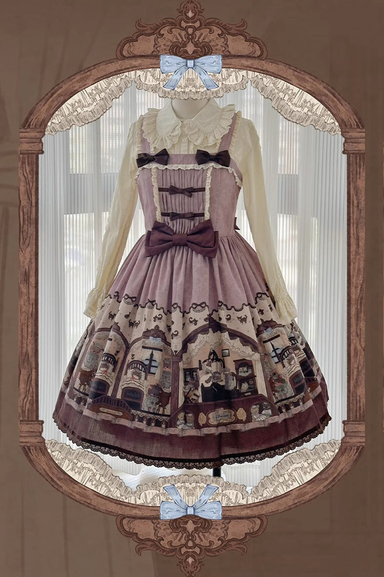 Pink/purple Bear Print Bowknot Classic Lolita Jsk Dress