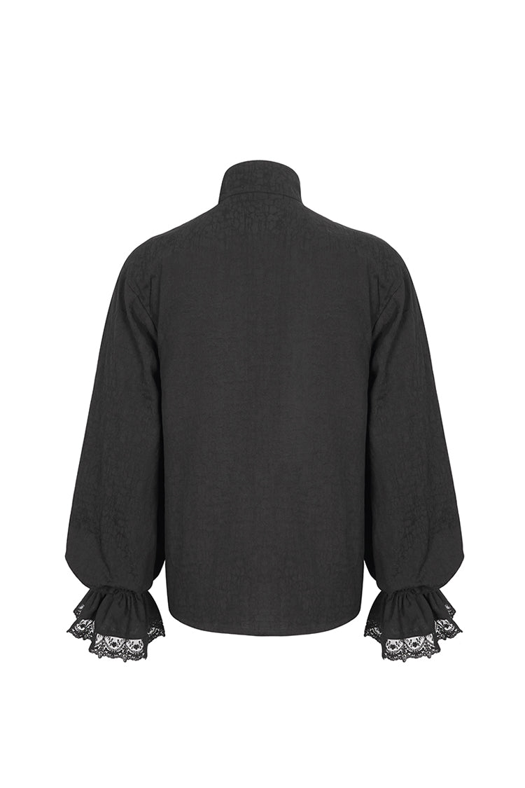Black Puff Sleeved Stand Collar Gothic Shirt With Necktie