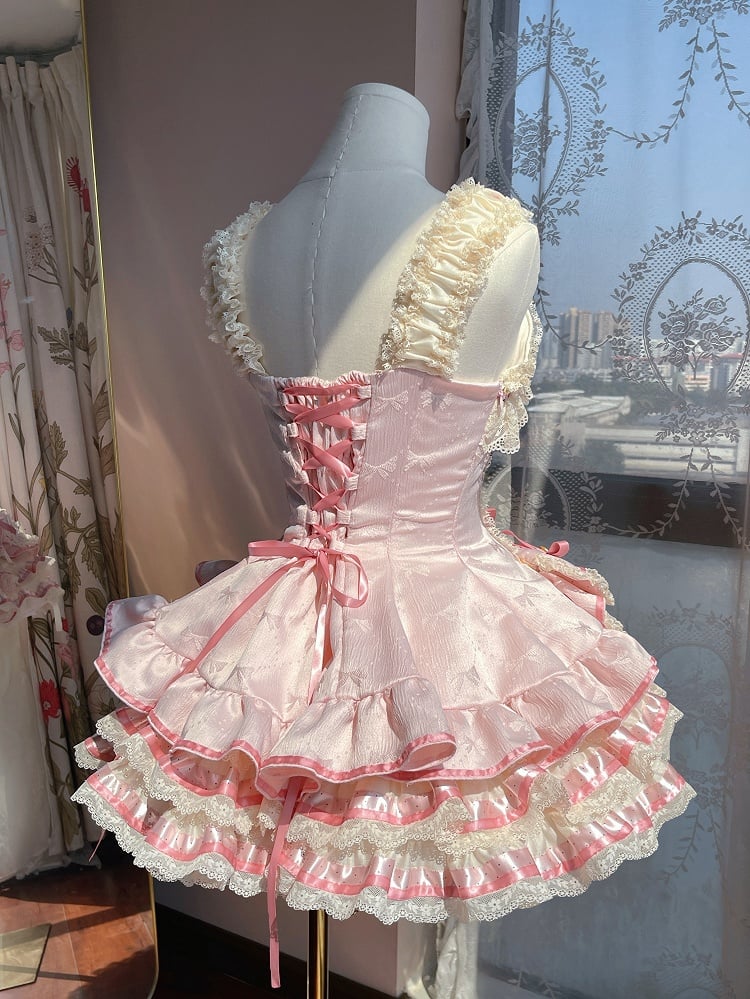 [pre-order Deadline: April 30] Sweet Pink Lolita Lace Ribbon Corset Tiered Jsk Dress